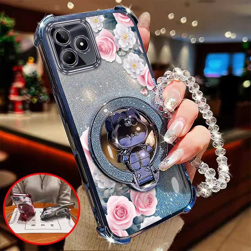 Realme Note 50 - 3 adet (Romantik Gül Telefon Kılıfı+Kordon+Stand)