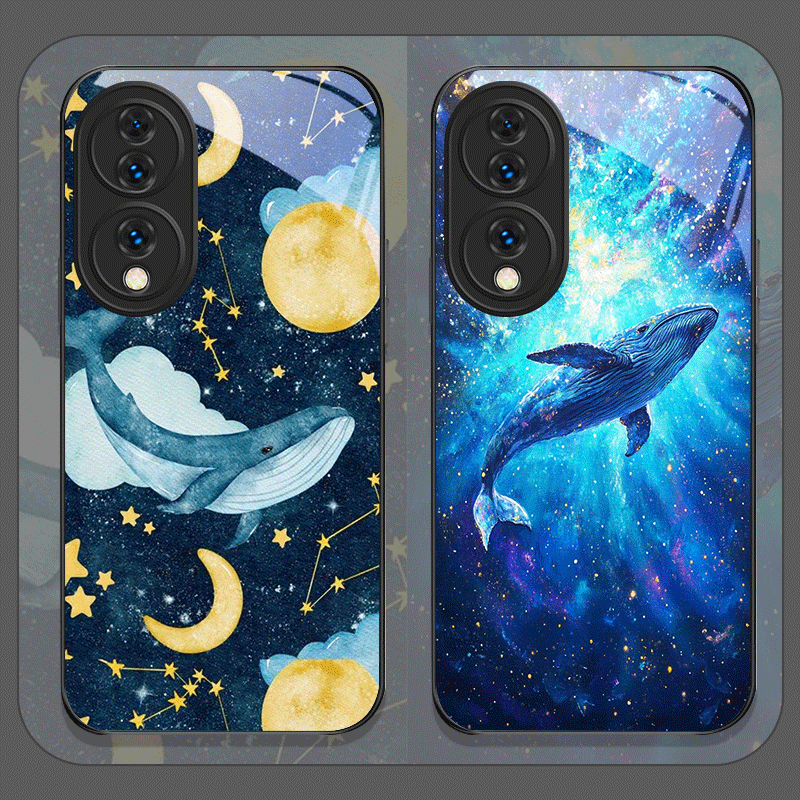 Huawei Mate 60 - Karikatür Yıldızlı Gökyüzü Mavi Balina Baskılı