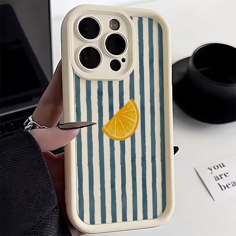 Apple Iphone 15 - Çizgili Limon Dilimi Desenli Telefon Kılıfı
